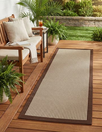 Brown Easy-Clean Border Indoor / Outdoor Runner Rug
