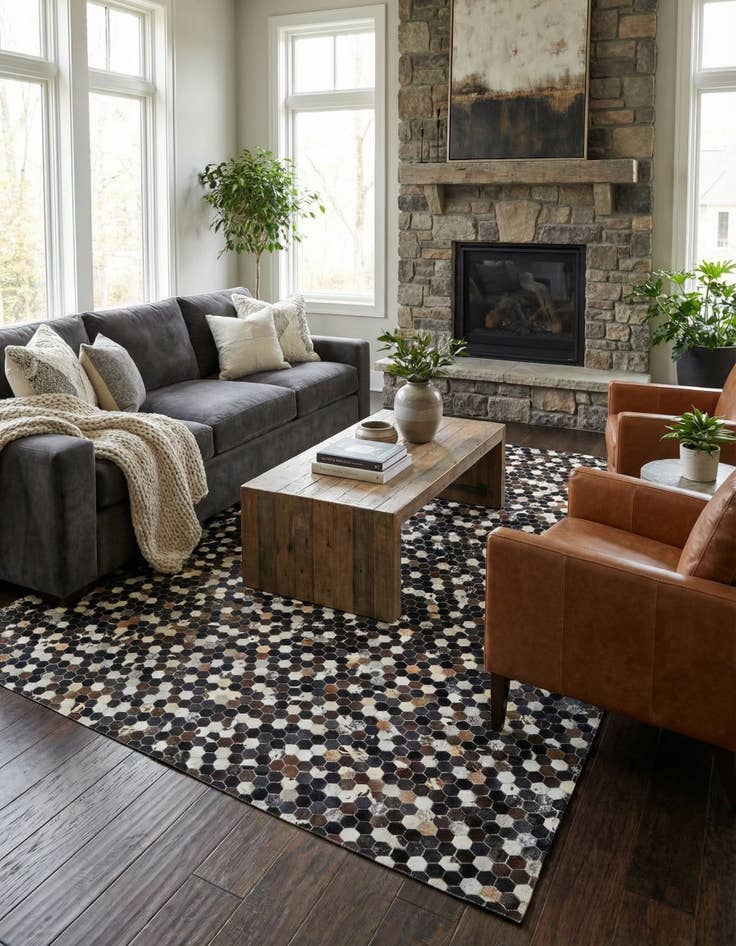 Detail image of 8' 1 x 10' 1 Cowhide Leather Rug