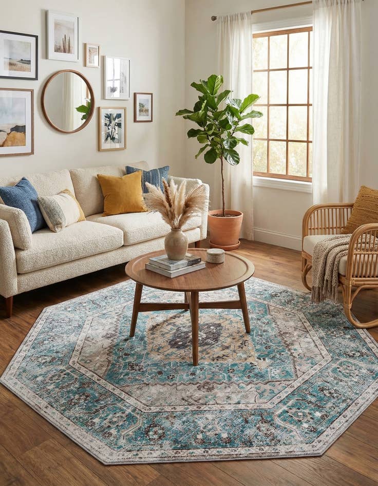 Detail image of 7' 10 x 7' 10  Washable Yara Octagon Rug