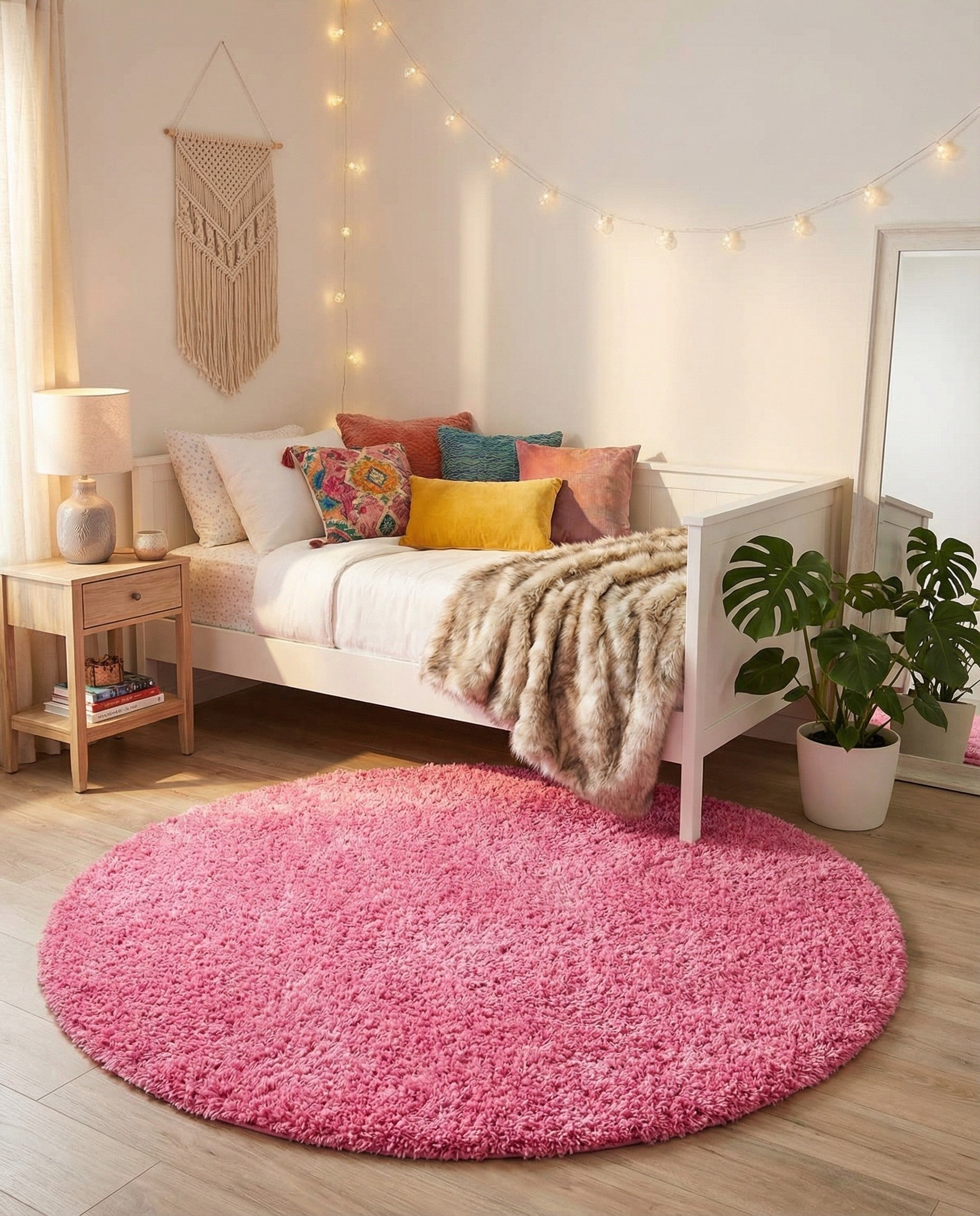  5' 3 x 5' 3 Solid Shag Round Rug