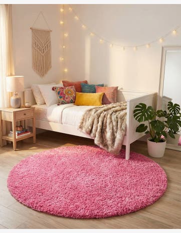 5' 3 x 5' 3 Solid Shag Round Rug