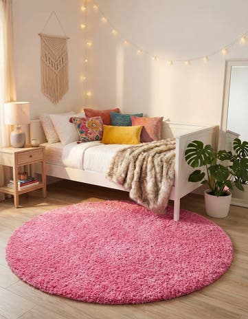 5' 3 x 5' 3 Solid Shag Round Rug