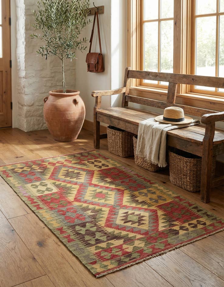 Detail image of 3' 3 x 5'  Hand Woven Kilim Maymana Wool Rug