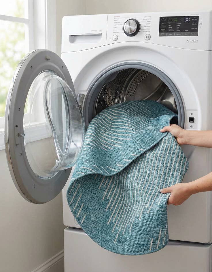 Detail image of 4' x 4'  Washable Modern Indoor / Outdoor Round Rug