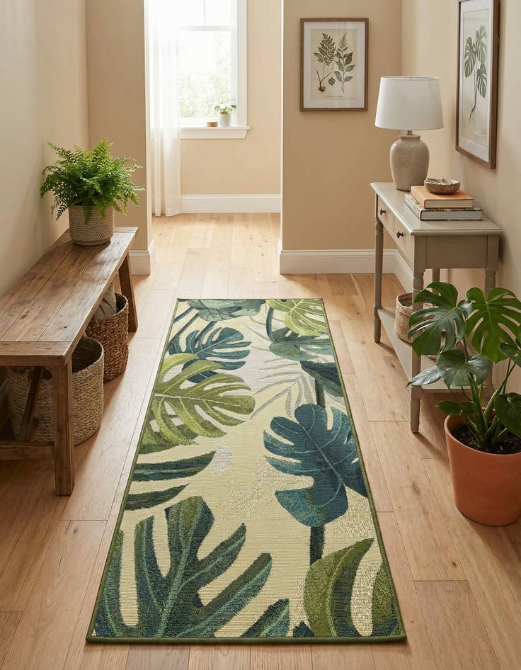 Detail image of 2' x 4'  Washable Botanical Indoor / Outdoor Runner Rug