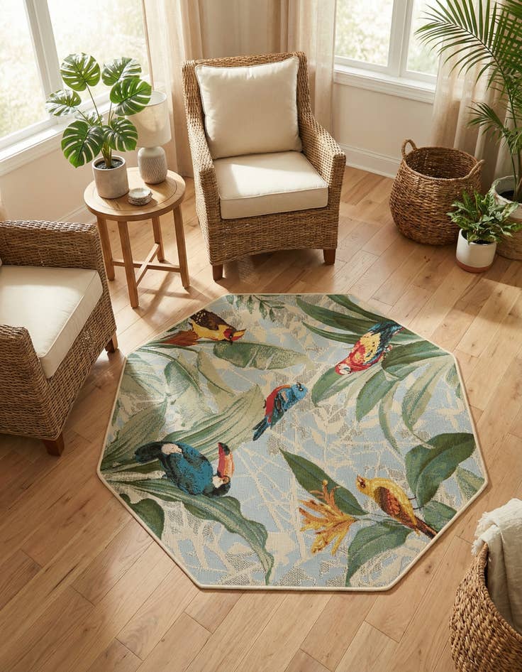 Detail image of  4' x 4'  Washable Botanical Indoor / Outdoor Octagon Rug