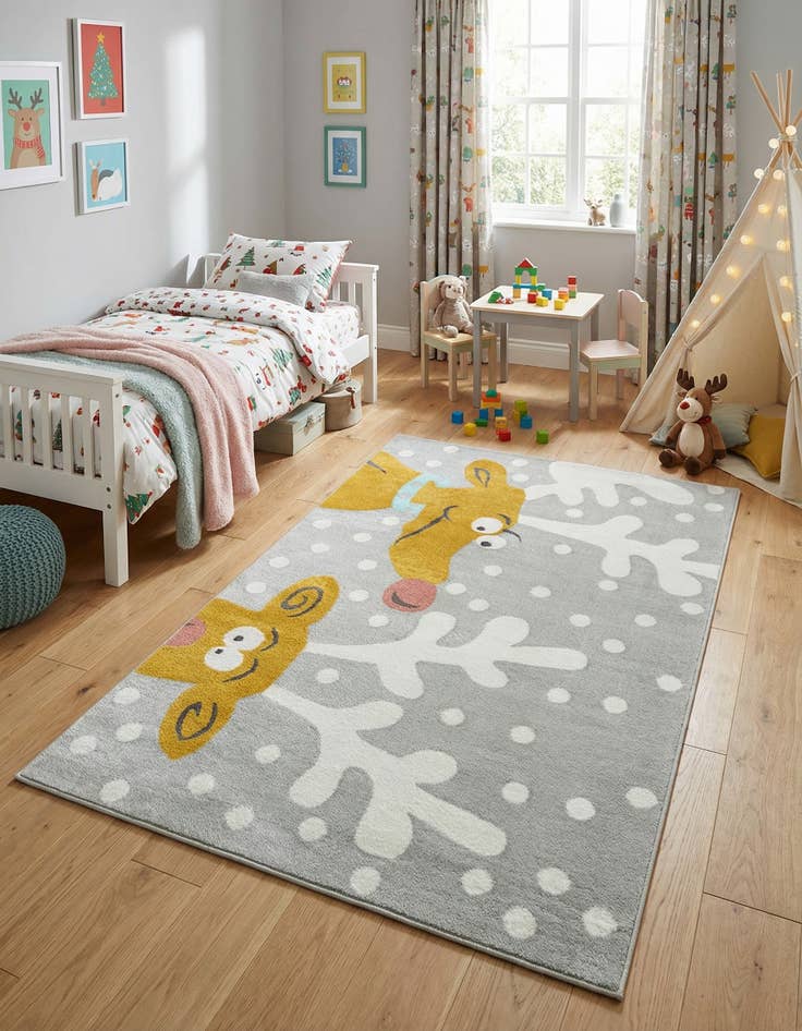 Detail image of 5' 3 x 8' Reindeer Whimsy Kids Rug