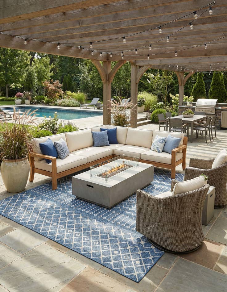 Detail image of  13' x 13'  Washable Lattice Indoor / Outdoor Square Rug