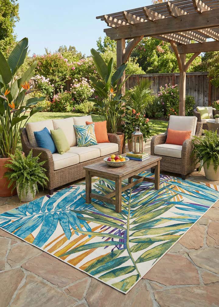 7' 10 x 10' Easy-Clean Botanical Indoor / Outdoor Rug