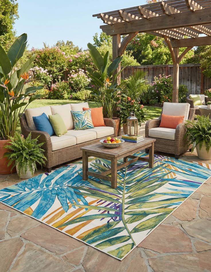 Detail image of 7' 10 x 10'  Washable Botanical Indoor / Outdoor Rug