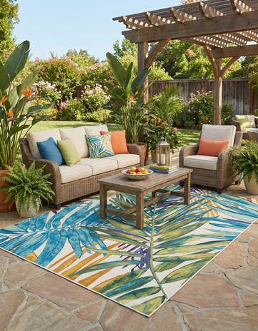 7' 10 x 10' Easy-Clean Botanical Indoor / Outdoor Rug
