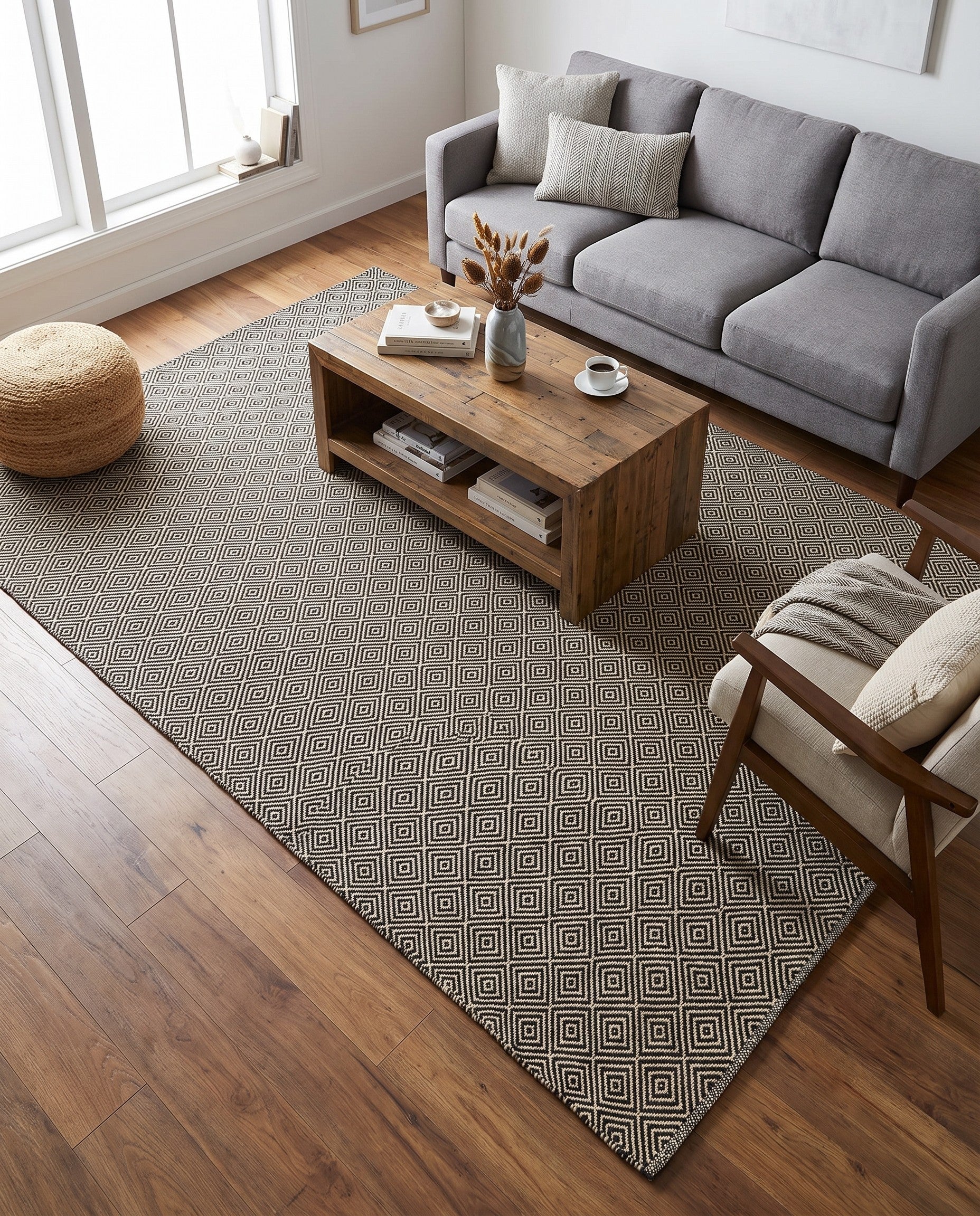 6' 1 x 9' Hand Woven Geo Trellis Flatweave Rug