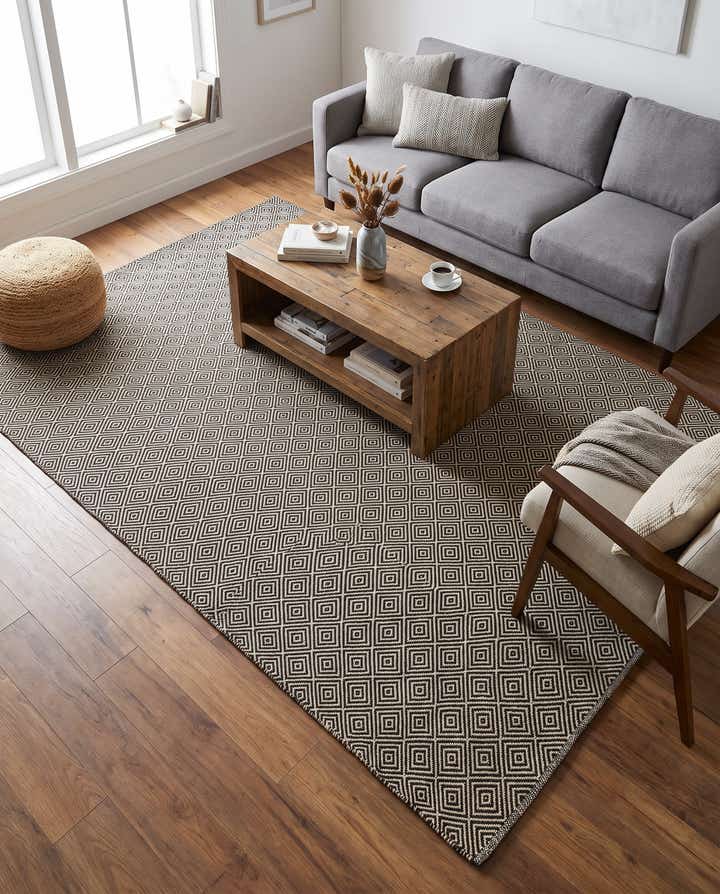 6' 1 x 9' Hand Woven Geo Trellis Flatweave Rug