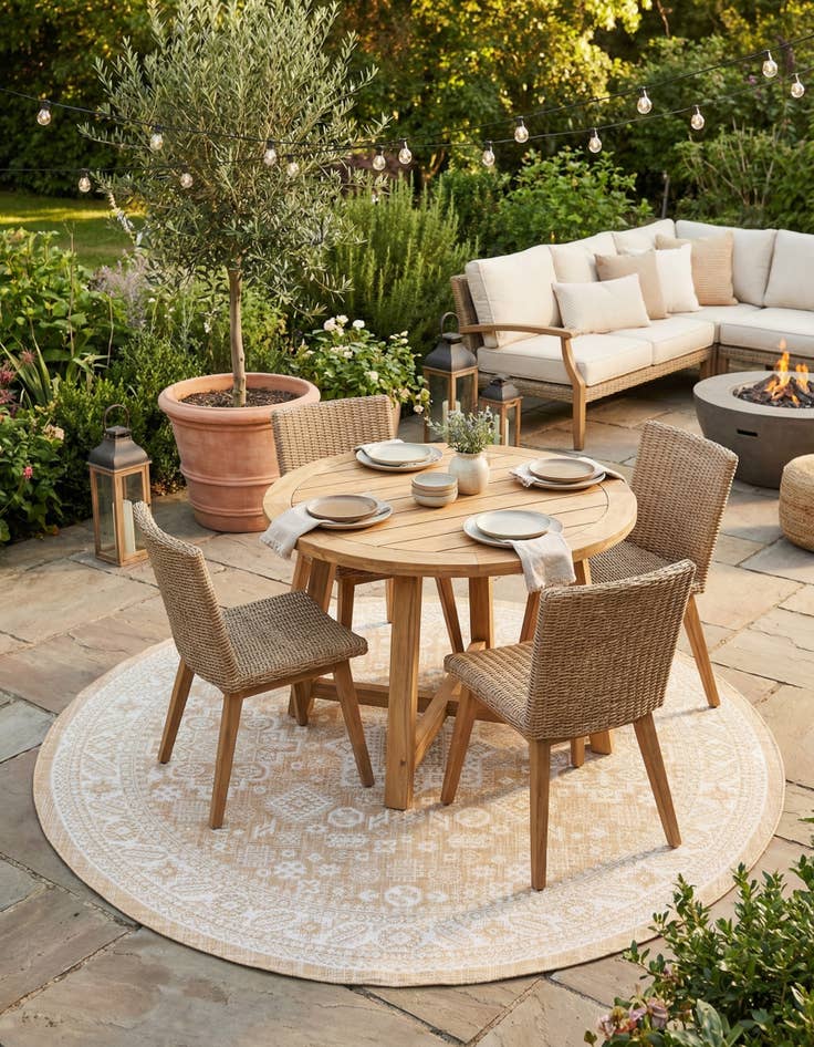 Detail image of 7' 10 x 7' 10  Washable Aztec Indoor / Outdoor Round Rug