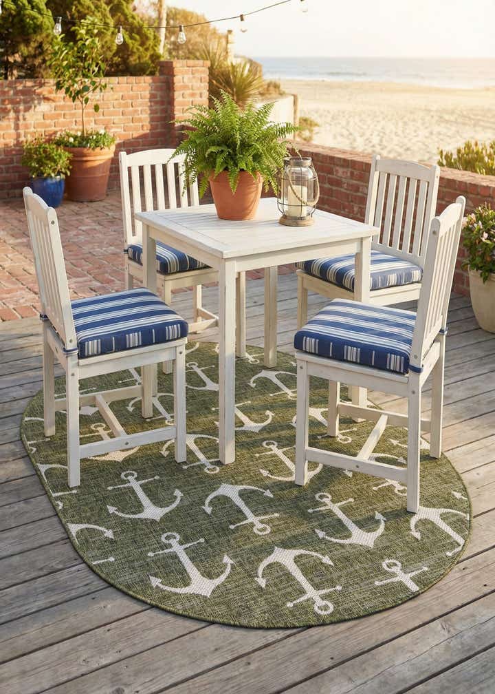 5' 3 x 8' Easy-Clean Coastal Indoor / Outdoor Oval Rug