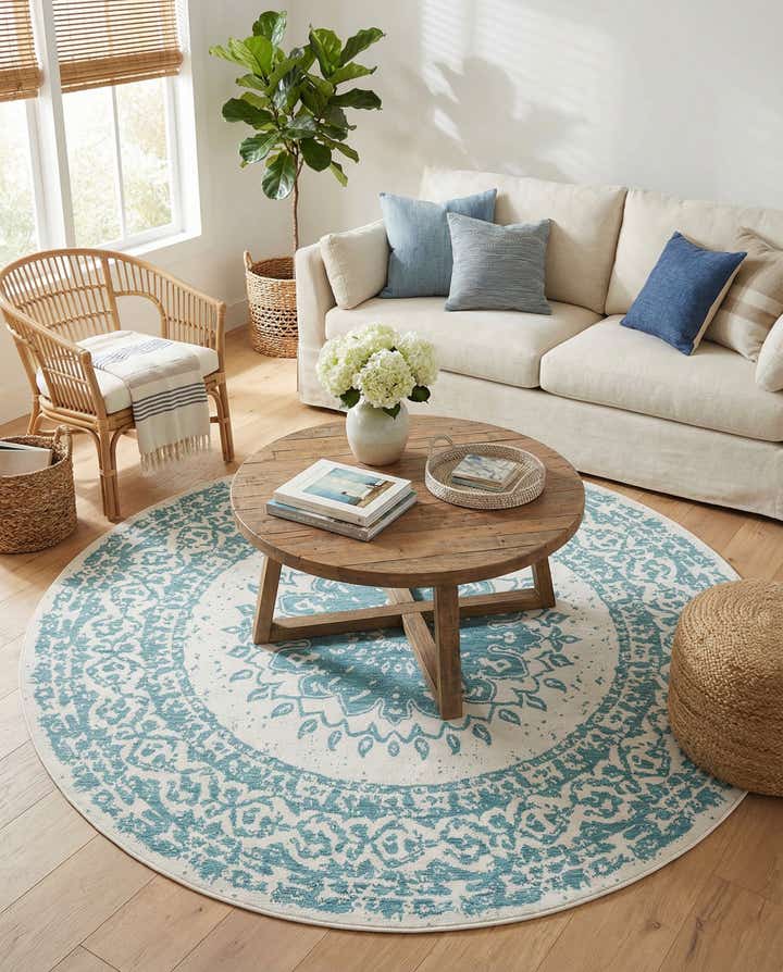 10' x 10' Easy-Clean Traditional Indoor / Outdoor Round Rug