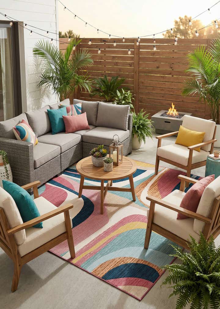 7' 10 x 7' 10 Easy-Clean Modern Indoor / Outdoor Square Rug