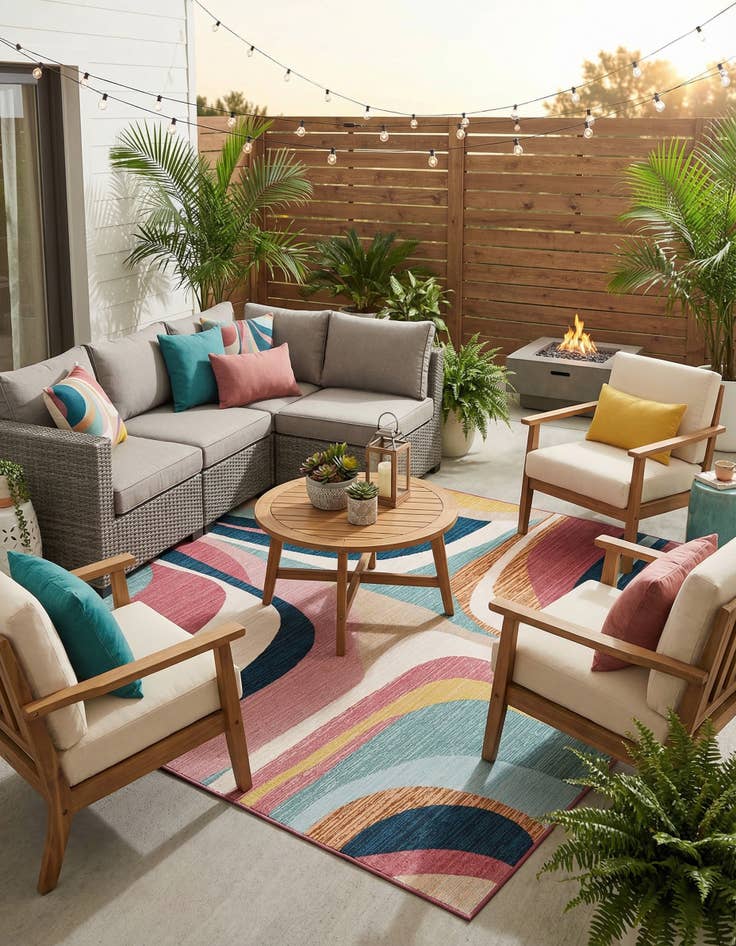 Detail image of 7' 10 x 7' 10  Washable Modern Indoor / Outdoor Square Rug