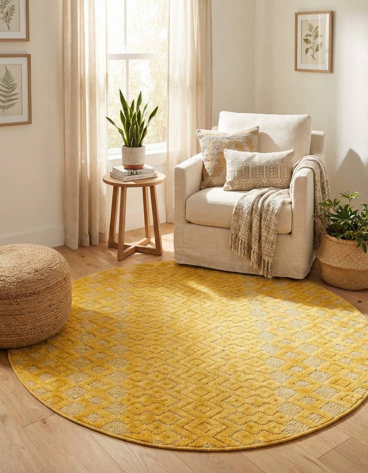 Detail image of  5' 3 x 5' 3  Washable Trellis Textured Indoor / Outdoor Round Rug