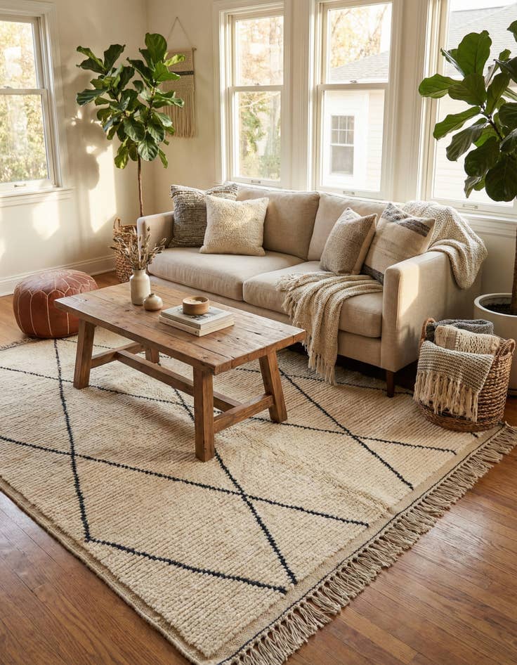 Detail image of 5' 5 x 6' 7  Hand Knotted Moroccan Wool Square Rug