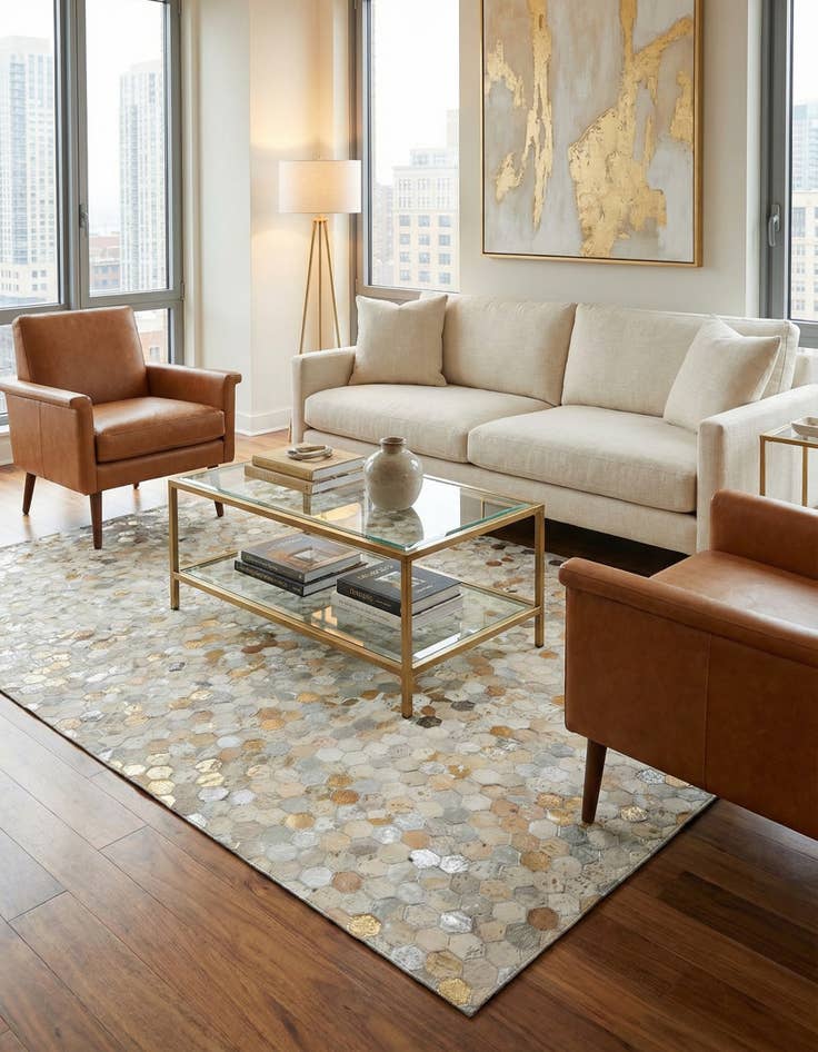 Detail image of  5' 2 x 7' 11 Cowhide - Patchwork Rug