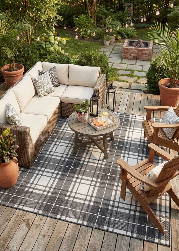 10' x 10' Easy-Clean Checkered Indoor / Outdoor Square Rug