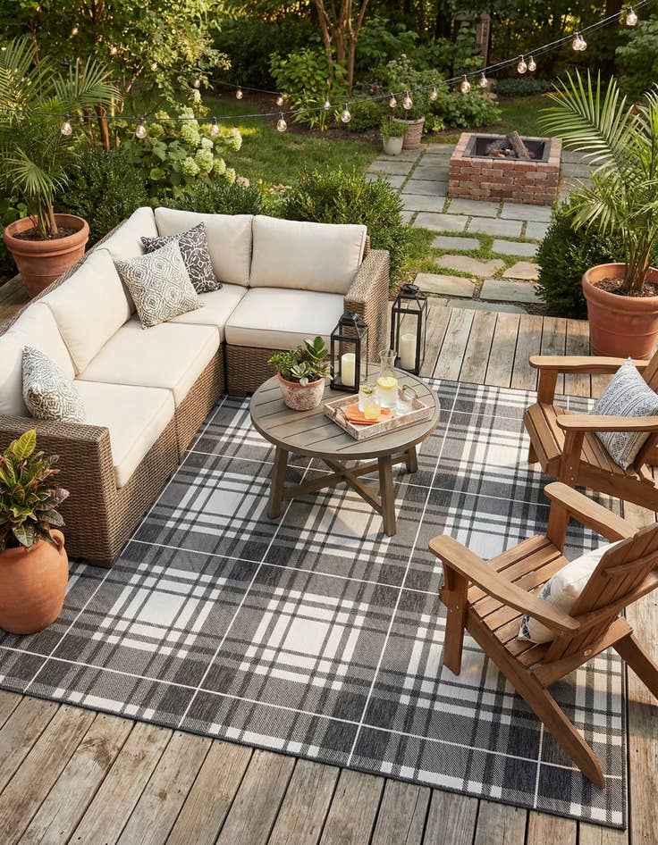 Detail image of 10' x 10'  Washable Checkered Indoor / Outdoor Square Rug