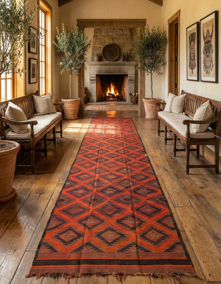 Detail image of 4' 9 x 14' 3  Hand Woven Kilim Fars Wool Runner Rug