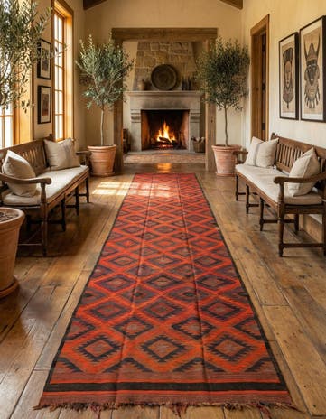 4' 9 x 14' 3 Hand Woven Kilim Fars Wool Runner Rug
