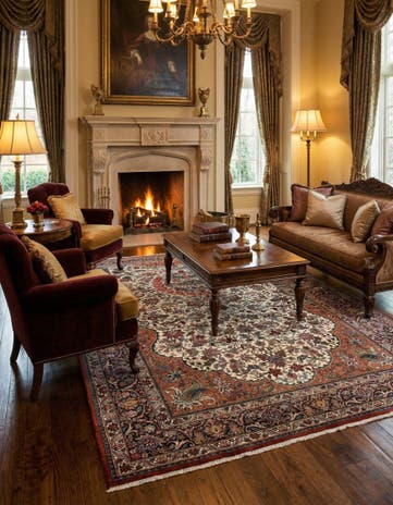 6' 7 x 9' 4 Hand Knotted Mashad Persian Wool Rug