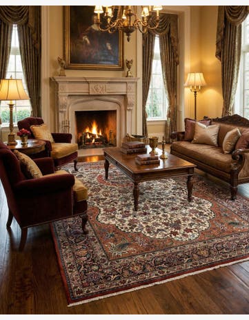 6' 7 x 9' 4 Hand Knotted Mashad Persian Wool Rug