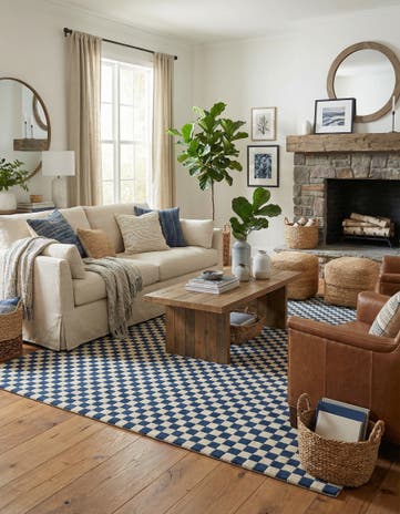 Blue and White Hand Tufted Wool Rug