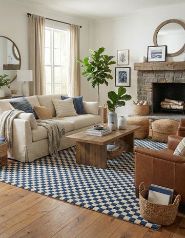 Blue and White Hand Tufted Wool Rug