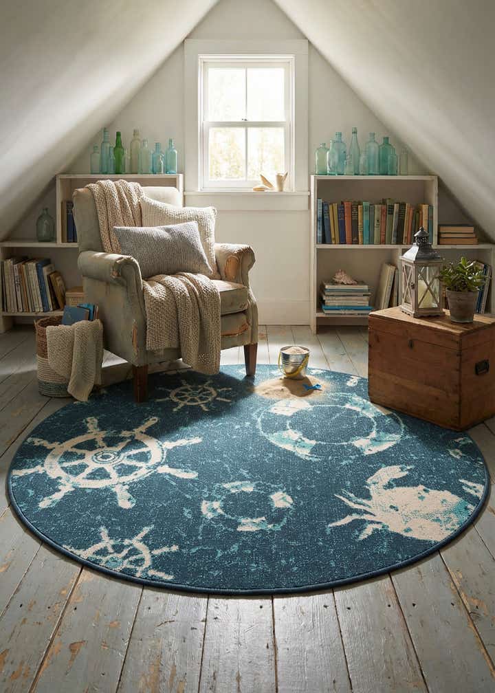 4' x 4' Easy-Clean Coastal Indoor / Outdoor Round Rug