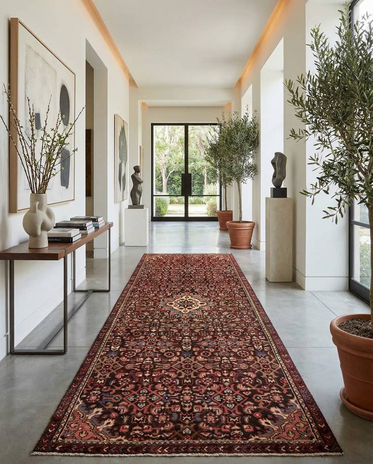 Detail image of 3' 8 x 10' Hand Knotted Hossainabad Persian Wool Runner Rug