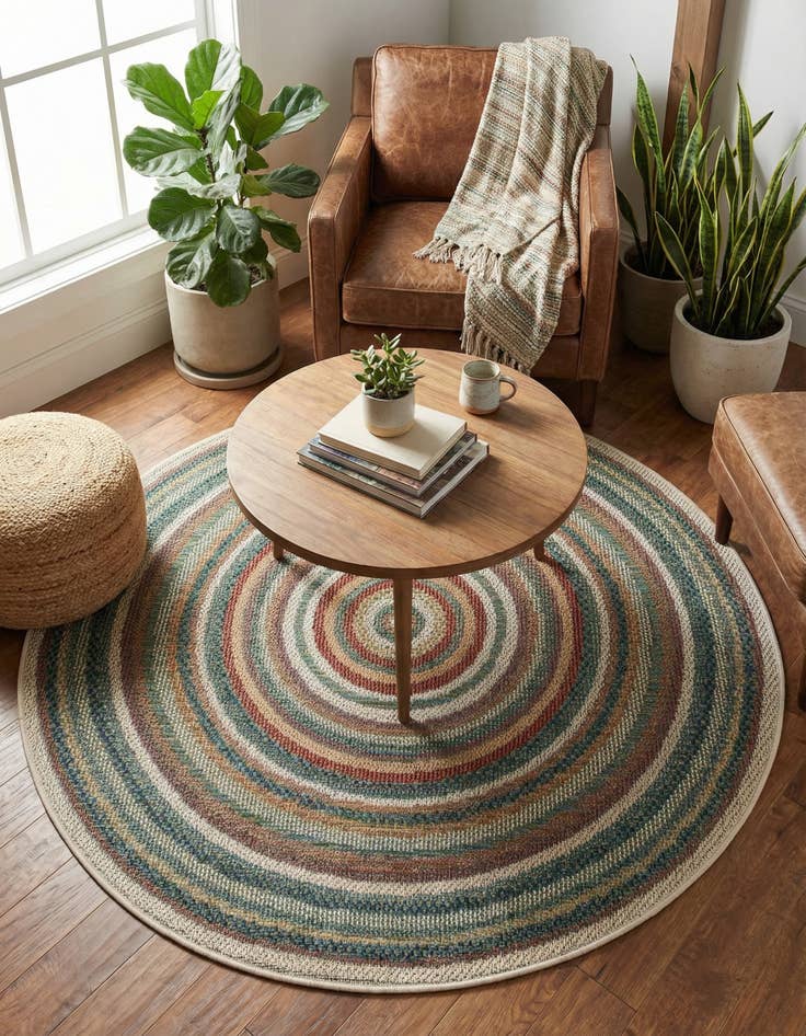 Detail image of 4' x 4' Easy-Clean Baja Indoor / Outdoor Round Rug