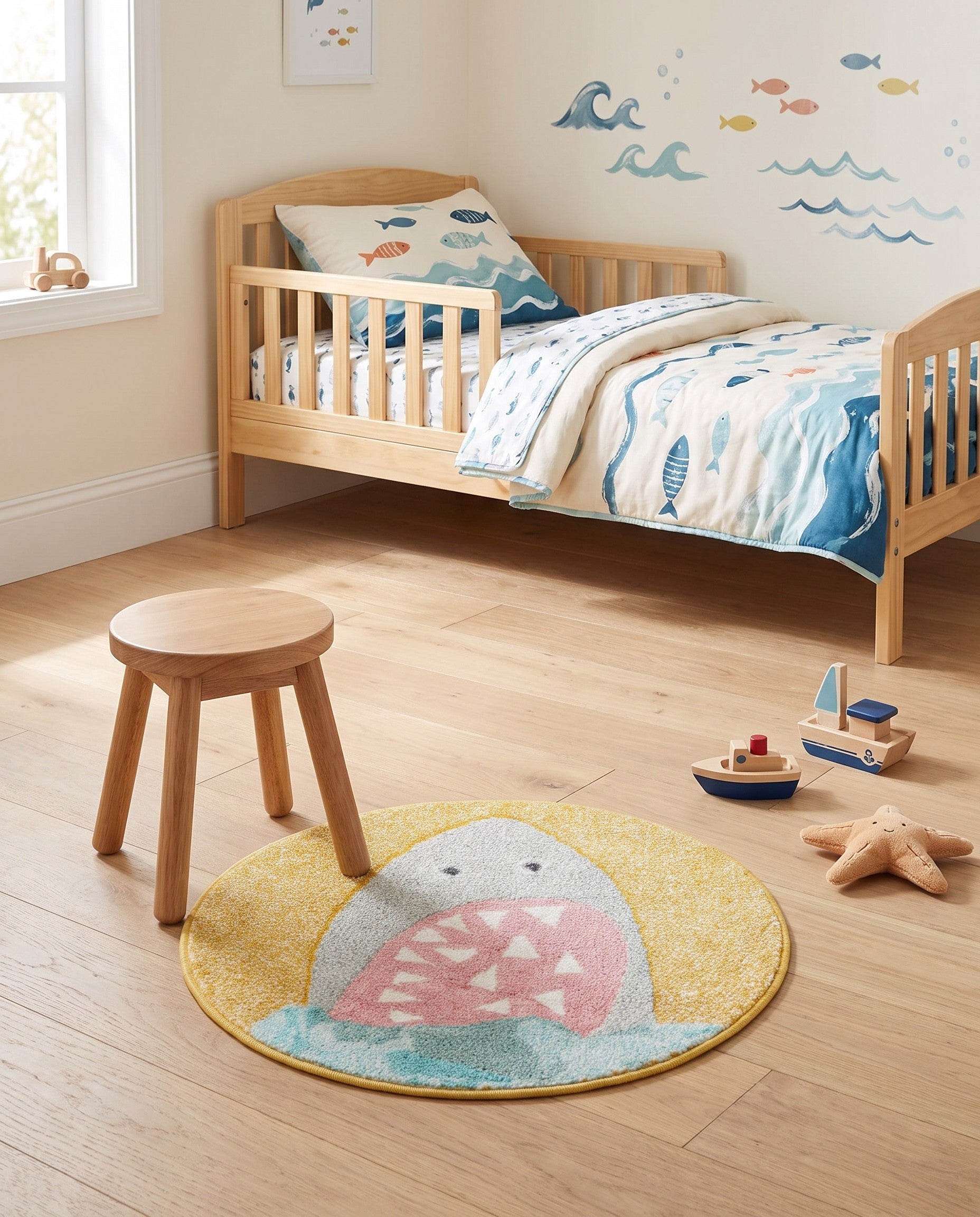 2' 2 x 2' 2 Shark Whimsy Kids Round Rug