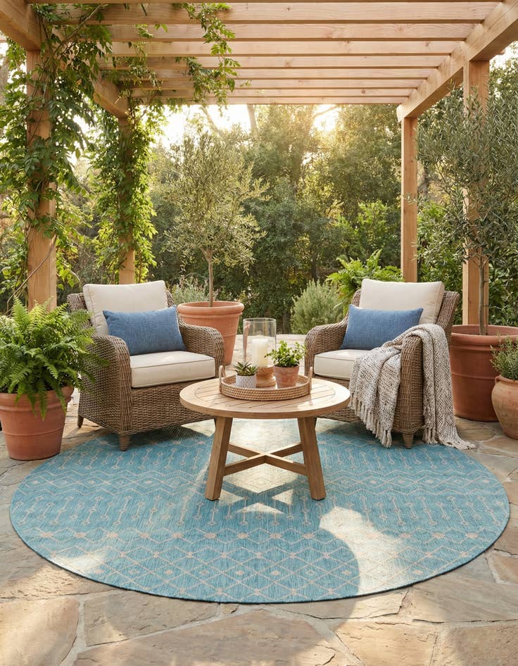 Detail image of  10' 8 x 10' 8  Washable Lattice Indoor / Outdoor Round Rug