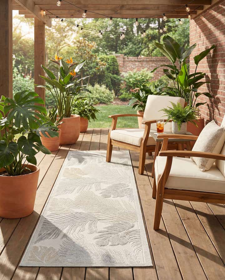 2' 2 x 8' Easy-Clean Botanical Indoor / Outdoor Runner Rug