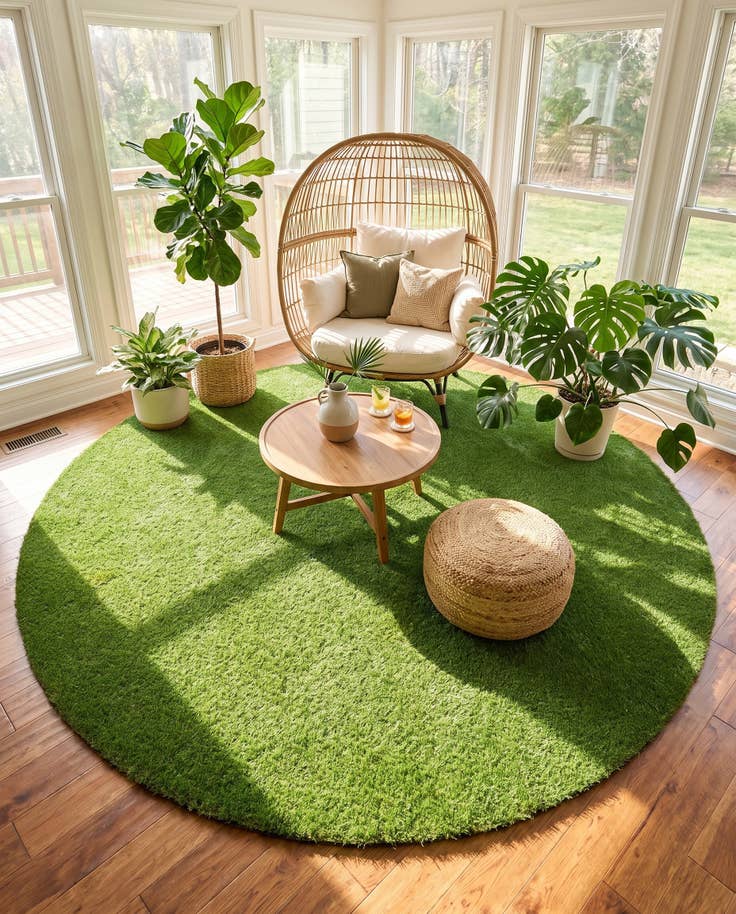 Detail image of 10' x 10' Easy-Clean Grass Indoor / Outdoor Round Rug