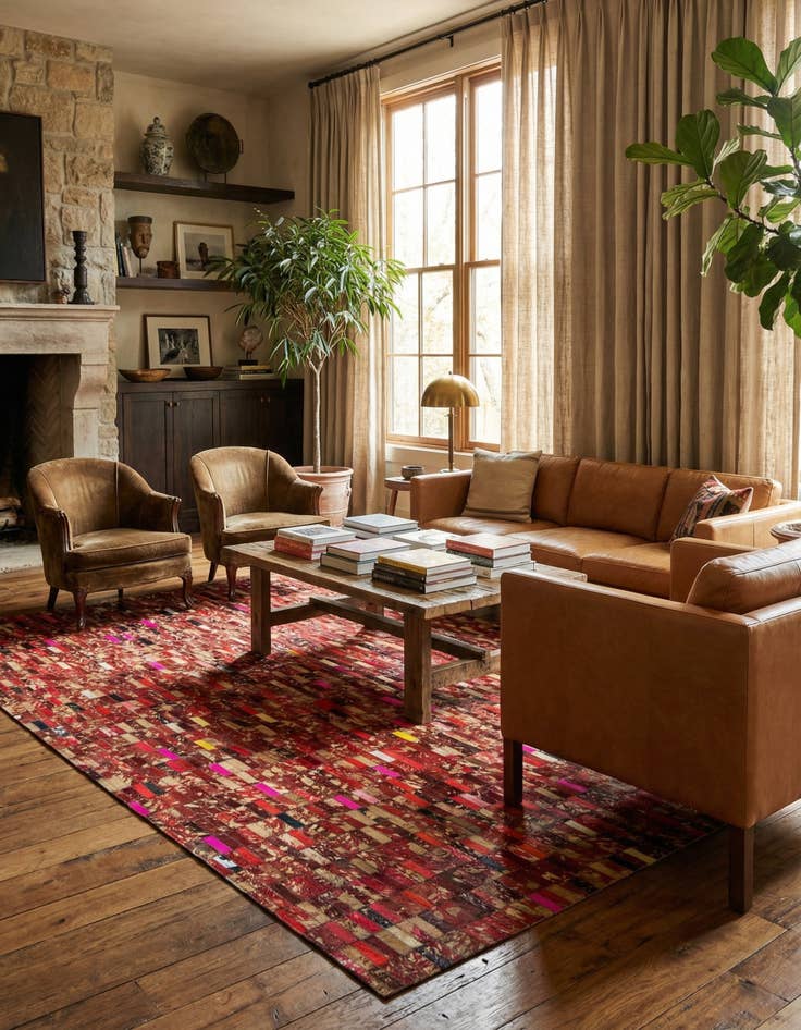 Detail image of 5' x 7' 10 Cowhide Leather Rug