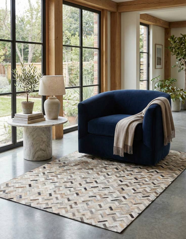 Detail image of 4' 10 x 7' 9 Cowhide Stocks Rug