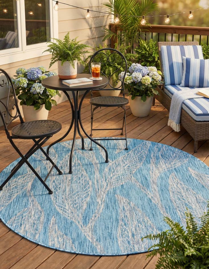 Detail image of  4' x 4'  Washable Botanical Indoor / Outdoor Round Rug