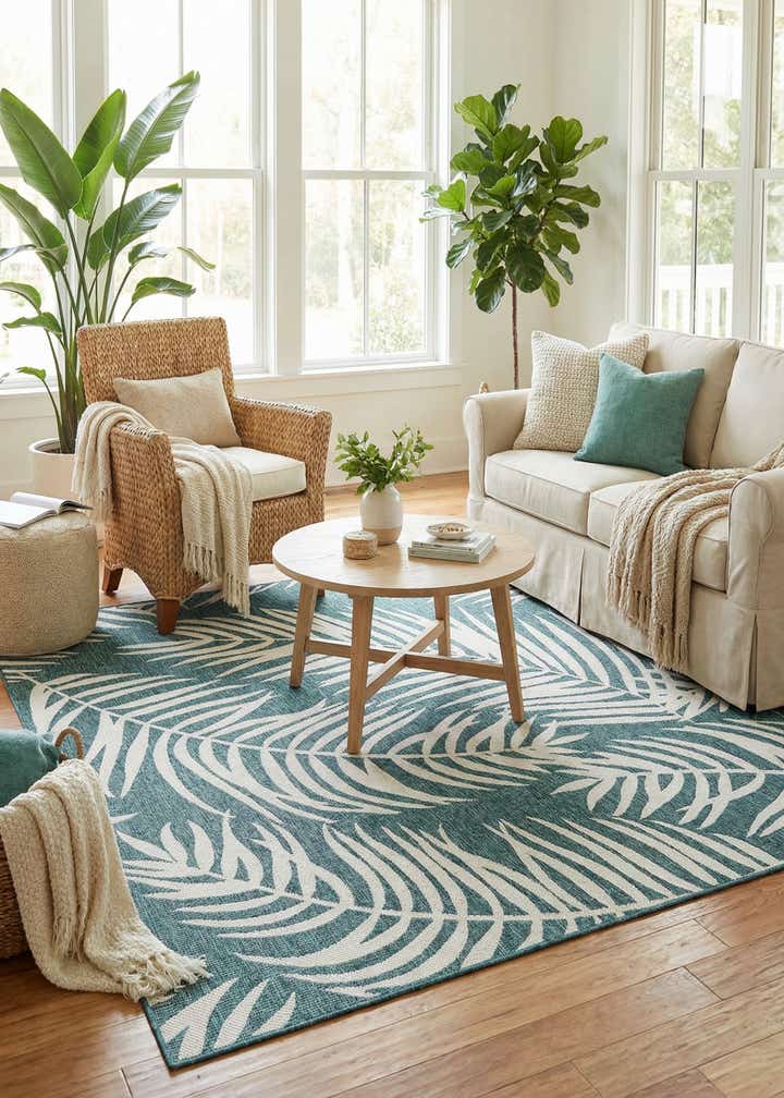 7' 10 x 7' 10 Easy-Clean Botanical Indoor / Outdoor Square Rug