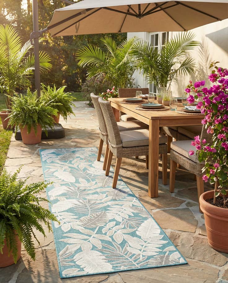 Detail image of 2' 2 x 8' Easy-Clean Botanical Indoor / Outdoor Runner Rug