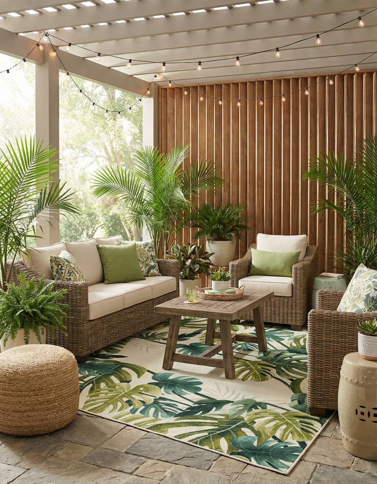 Detail image of 10' x 12'  Washable Botanical Indoor / Outdoor Rug