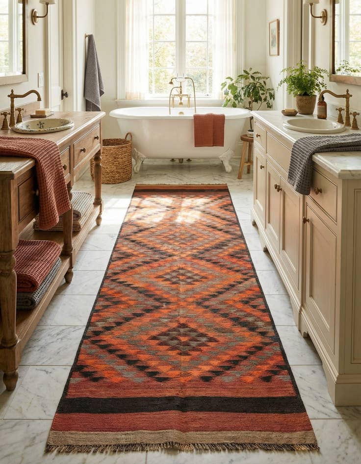 Detail image of 4' 6 x 11' 6  Hand Woven Kilim Fars Wool Runner Rug