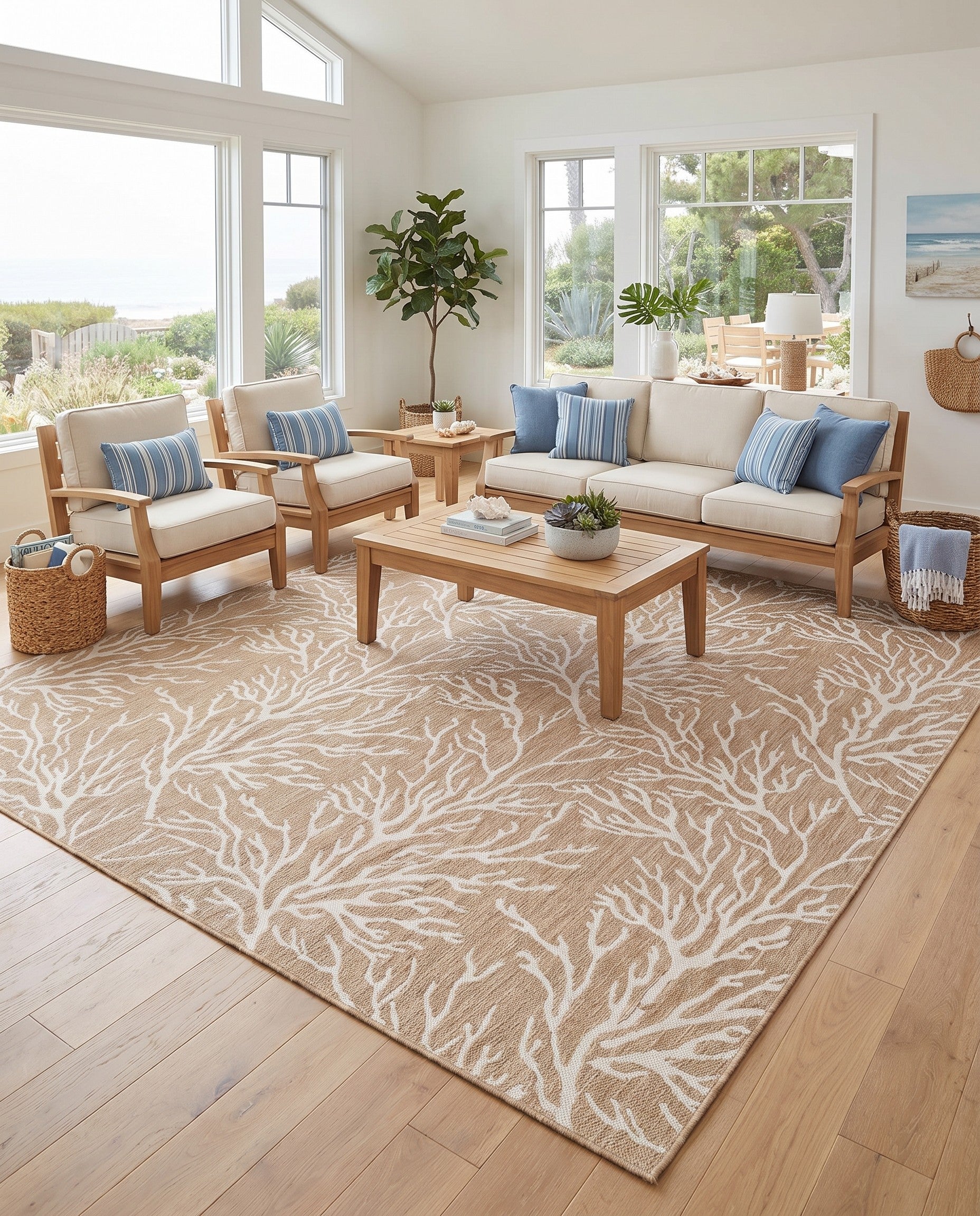 12' x 12' Easy-Clean Coastal Indoor / Outdoor Square Rug