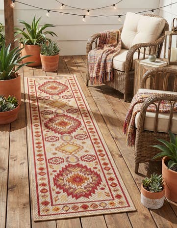 Beige and Rust Red Easy-Clean Baja Indoor / Outdoor Runner Rug