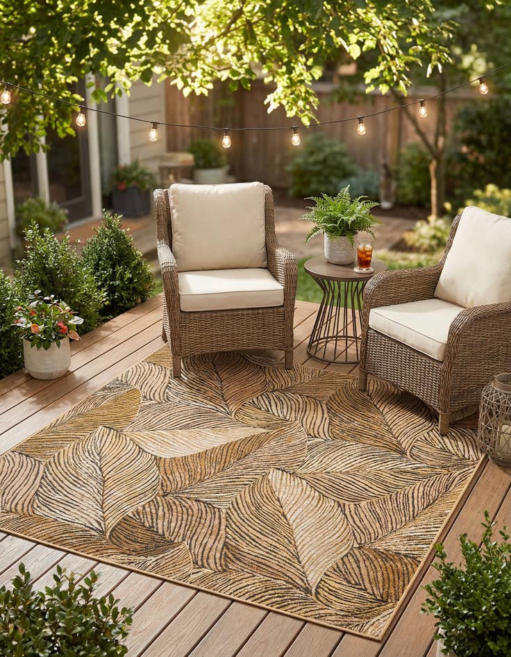 Detail image of 6' x 6'  Washable Botanical Indoor / Outdoor Square Rug